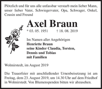 Traueranzeige von Axel Braun  von Magdeburger Volksstimme