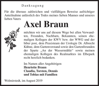 Traueranzeige von Axel Braun  von Magdeburger Volksstimme