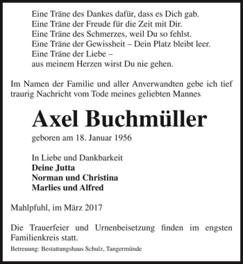 Traueranzeige von Axel Bruchmüller  von Magdeburger Volksstimme