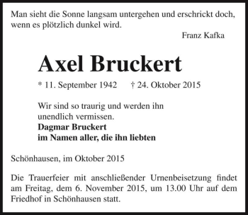 Traueranzeige von Axel Bruckert  von Magdeburger Volksstimme
