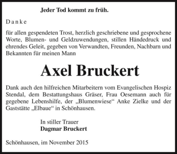 Traueranzeige von Axel Bruckert  von Magdeburger Volksstimme