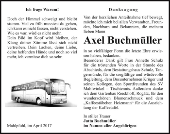 Traueranzeige von Axel Buchmüller  von Magdeburger Volksstimme