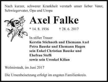 Traueranzeige von Axel Falke  von Magdeburger Volksstimme