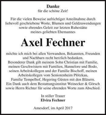Traueranzeige von Axel Fechner  von Magdeburger Volksstimme