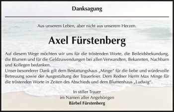 Traueranzeige von Axel Fürstenberg  von Magdeburger Volksstimme