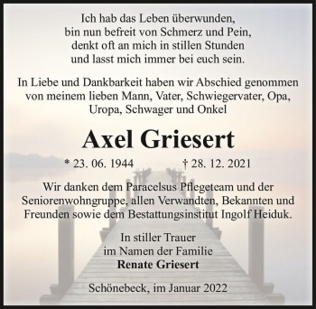 Traueranzeige von Axel Griesert  von Magdeburger Volksstimme