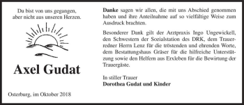 Traueranzeige von Axel Gudat  von Magdeburger Volksstimme