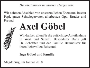 Traueranzeige von Axel Göbel  von Magdeburger Volksstimme