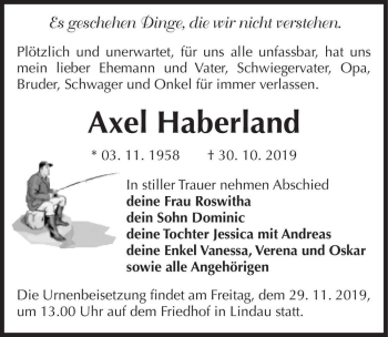 Traueranzeige von Axel Haberland  von Magdeburger Volksstimme