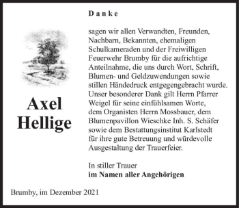 Traueranzeige von Axel Hellige  von Magdeburger Volksstimme