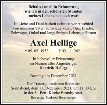 Traueranzeige von Axel Hellige  von Magdeburger Volksstimme