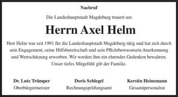 Traueranzeige von Axel Helm  von Magdeburger Volksstimme