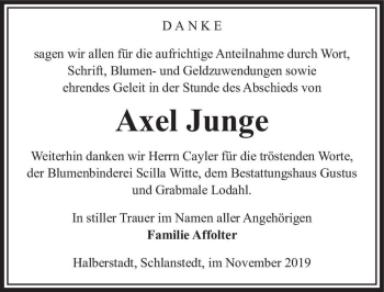 Traueranzeige von Axel Junge  von Magdeburger Volksstimme