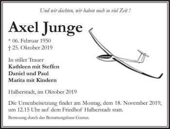 Traueranzeige von Axel Junge  von Magdeburger Volksstimme