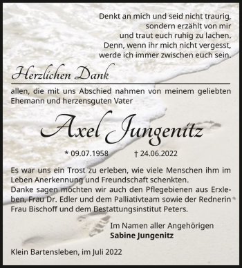 Traueranzeige von Axel Jungenitz  von Magdeburger Volksstimme