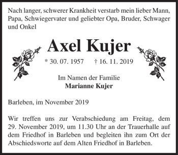 Traueranzeige von Axel Kujer  von Magdeburger Volksstimme