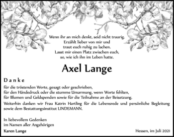 Traueranzeige von Axel Lange  von Magdeburger Volksstimme