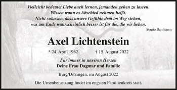 Traueranzeige von Axel Lichtenstein  von Magdeburger Volksstimme