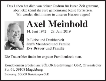 Traueranzeige von Axel Meinhold  von Magdeburger Volksstimme