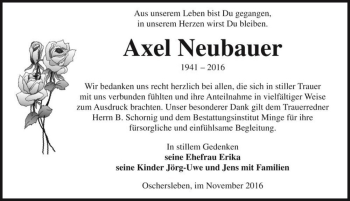 Traueranzeige von Axel Neubauer  von Magdeburger Volksstimme