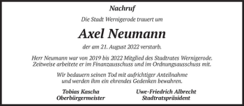 Traueranzeige von Axel Neumann  von Magdeburger Volksstimme