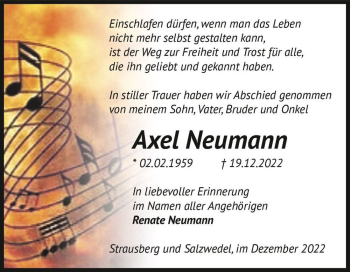 Traueranzeige von Axel Neumann  von Magdeburger Volksstimme