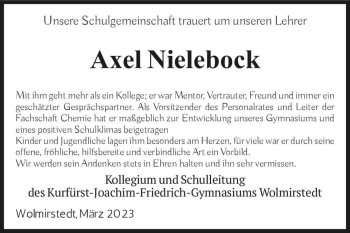 Traueranzeige von Axel Nielebock  von Magdeburger Volksstimme
