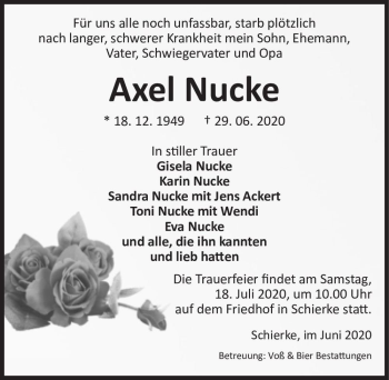 Traueranzeige von Axel Nucke  von Magdeburger Volksstimme