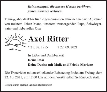 Traueranzeige von Axel Ritter  von Magdeburger Volksstimme