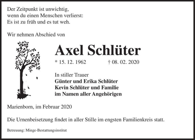  Traueranzeige für Axel Schlüter  vom 21.02.2020 aus Magdeburger Volksstimme