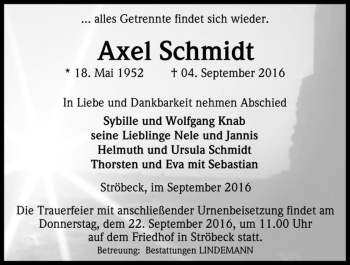 Traueranzeige von Axel Schmidt  von Magdeburger Volksstimme