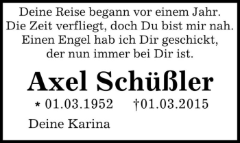 Traueranzeige von Axel Schüßler  von Magdeburger Volksstimme