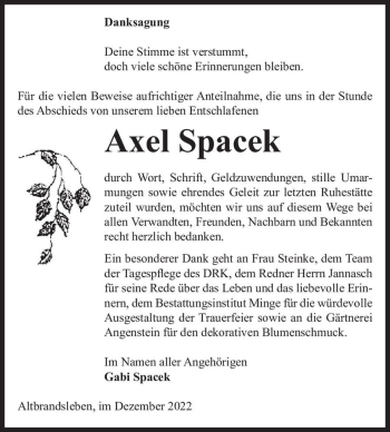 Traueranzeige von Axel Spacek  von Magdeburger Volksstimme