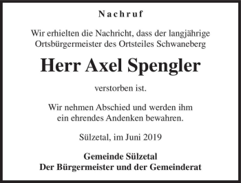Traueranzeige von Axel Spengler  von Magdeburger Volksstimme