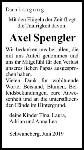 Traueranzeige von Axel Spengler  von Magdeburger Volksstimme