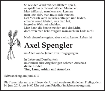 Traueranzeige von Axel Spengler  von Magdeburger Volksstimme
