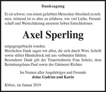 Traueranzeige von Axel Sperling  von Magdeburger Volksstimme