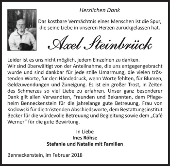 Traueranzeige von Axel Steinbrück  von Magdeburger Volksstimme