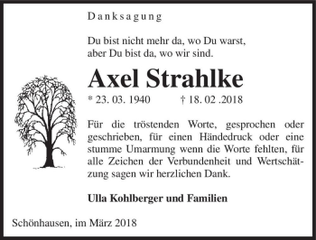 Traueranzeige von Axel Strahlke  von Magdeburger Volksstimme