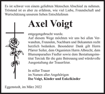 Traueranzeige von Axel Voigt  von Magdeburger Volksstimme