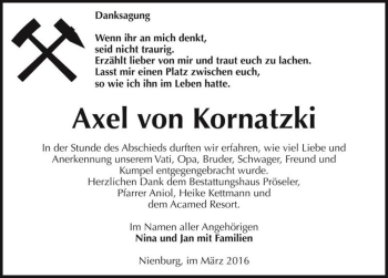 Traueranzeige von Axel von Kornatzki  von Magdeburger Volksstimme