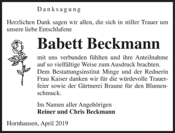 Traueranzeige von Babett Beckmann  von Magdeburger Volksstimme