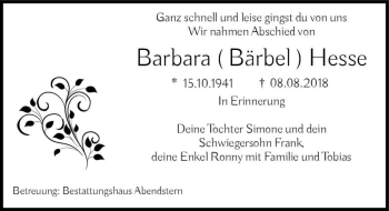 Traueranzeige von Barbara (Bärbel) Hesse  von Magdeburger Volksstimme
