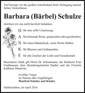 Traueranzeige von Barbara 