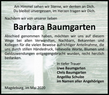 Traueranzeige von Barbara Baumgarten  von Magdeburger Volksstimme