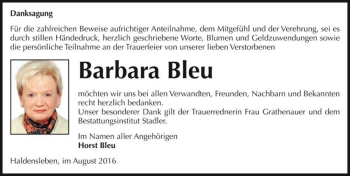 Traueranzeige von Barbara Bleu  von Magdeburger Volksstimme