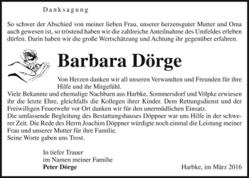 Traueranzeige von Barbara Dörge  von Magdeburger Volksstimme
