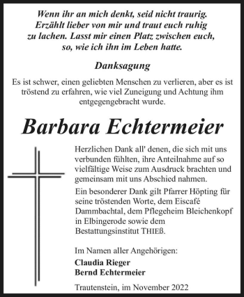 Traueranzeige von Barbara Echtermeier  von Magdeburger Volksstimme