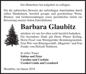 Traueranzeige von Barbara Glaubitz  von Magdeburger Volksstimme