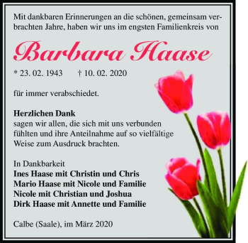 Traueranzeige von Barbara Haase  von Magdeburger Volksstimme